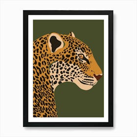 Jungle Safari Leopard on Dark Green Art Print