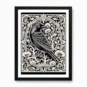 B&W Bird Linocut Cardinal 2 Art Print