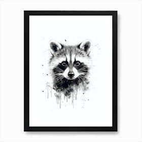 Raccoon Black And White Illustration 1 Art Print