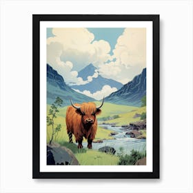 Highland Cow With Mountains In The Distance Art Print