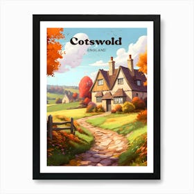 Cotswold England Cottage Hiking Trail Travel Art Illustration Art Print