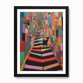 Painting Of Rio De Janeiro With A Cat In The Style Of Minimalism, Pop Art Lines 4 Art Print