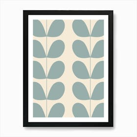 Mid Century Modern Leaf Print Blue Art Print