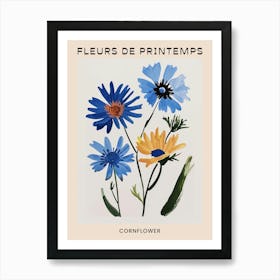 Spring Floral French Poster  Cornflower 2 Art Print