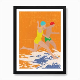 Running Swimmers (Orange) Art Print