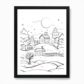Winter Wonderland Landscape Line Art 1 Art Print