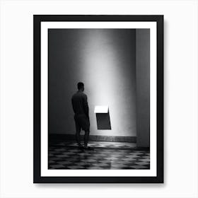 Museum Visitor - art photo vertical person shadow man light photography Art Print