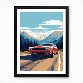 A Dodge Challenger Car In Icefields Parkway Flat Illustration 4 Art Print