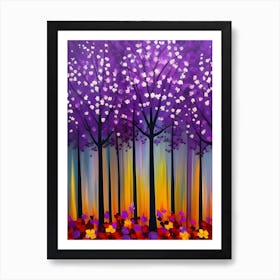 Purple Forest Trees Painting Art Print