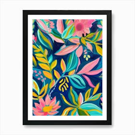 Pink And Yellow Floral Painting Art Print