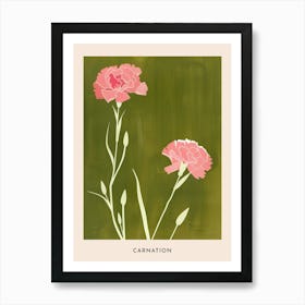 Pink & Green Carnation 4 Flower Poster Art Print