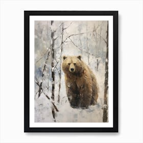 Vintage Winter Animal Painting Brown Bear 3 Art Print