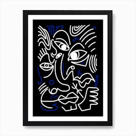 Line Art Bizarre Faces Art Print