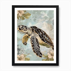 Floral Scrapbook Inspired Sea Turtle 3 Art Print