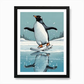 Penguin On A Skateboard Art Print