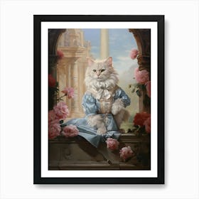 Cat Perching Outside Rococo Style Art Print