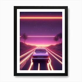 Neon Car On The Road 4 Art Print