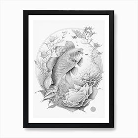 Hikari Utsurimono 1, Koi Fish Haeckel Style Illustastration Art Print