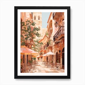 Palma De Mallorca Spain 1 Vintage Pink Travel Illustration Art Print