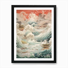 Tsunami Waves Japanese Illustration 3 Art Print