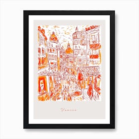 Venice Italy Orange Drawing Poster Art Print