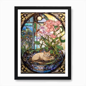 Lotus With A Cat 1 Art Nouveau Style Art Print