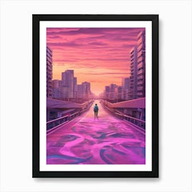 Skateboarding In Seoul, South Korea Futuristic 2 Art Print