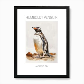 Humboldt Penguin Andrews Bay Watercolour Painting 3 Poster Art Print