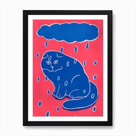 Cat In The Rain on Pink Background Art Print