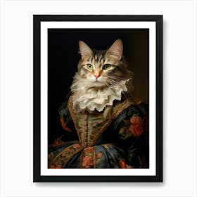 Victorian Animal Portrait, Dressed Animal Print, Lady Cat Painting, Royal Animal Print, Vintage Renaissance Animal Art, Animal Lover Gift Art Print