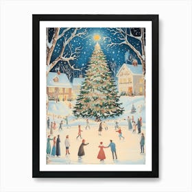 Christmas Town Ice Skating Art Print