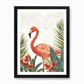 Andean Flamingo And Heliconia Minimalist Illustration 2 Art Print