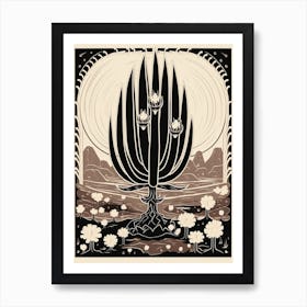 B&W Cactus Illustration Echinocereus Cactus 3 Art Print