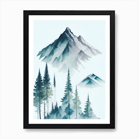 Mountain And Forest In Minimalist Watercolor Vertical Composition 75 Art Print