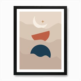 Moon Phase Boats Art Print