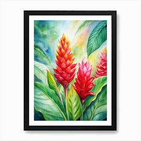 5 Bright Red Ginger Flowers In Tropical Gardens (1) Art Print