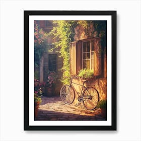 Vintage Bicycle and Flower Pots Poster Art Print