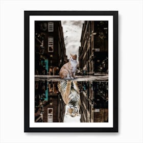 Big Cat Or Big Tiger City Puddle Reflection Art Print