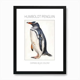 Humboldt Penguin Oamaru Blue Penguin Colony Watercolour Painting 2 Poster Art Print