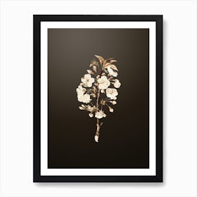 Gold Botanical Pear Tree Flowers on Chocolate Brown n.2752 Art Print