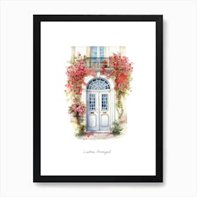 Lisbon, Portugal   Mediterranean Doors Watercolour Painting 3 Poster Art Print