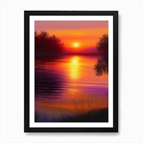 Sunrise Over Lake Waterscape Crayon 2 Art Print