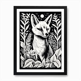 Fox In The Forest Linocut Illustration 24  Art Print