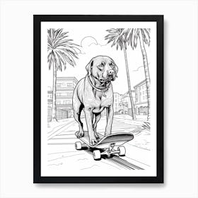 Rottweiler Dog Skateboarding Line Art 3 Art Print