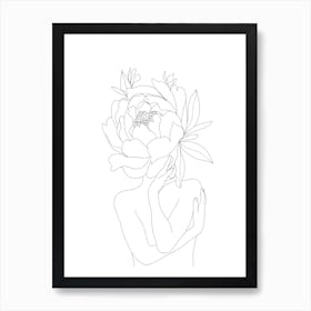Minimal Line Art Woman Flower Head Art Print