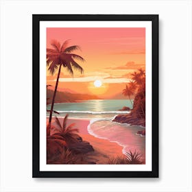 An Illustration In Pink Tones Of Pasir Panjang Beach Redang 1 Art Print