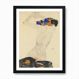 Back Nude With Colorful Cloth (1911), Egon Schiele Art Print
