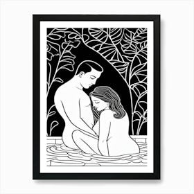 Bathroom, Nude Couple In The Water Art Print