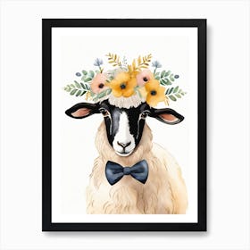 Baby Blacknose Sheep Flower Crown Bowties Animal Nursery Wall Art Print (31) Art Print
