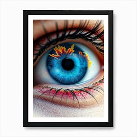 Blue Eye with Fire Close-Up Art Print